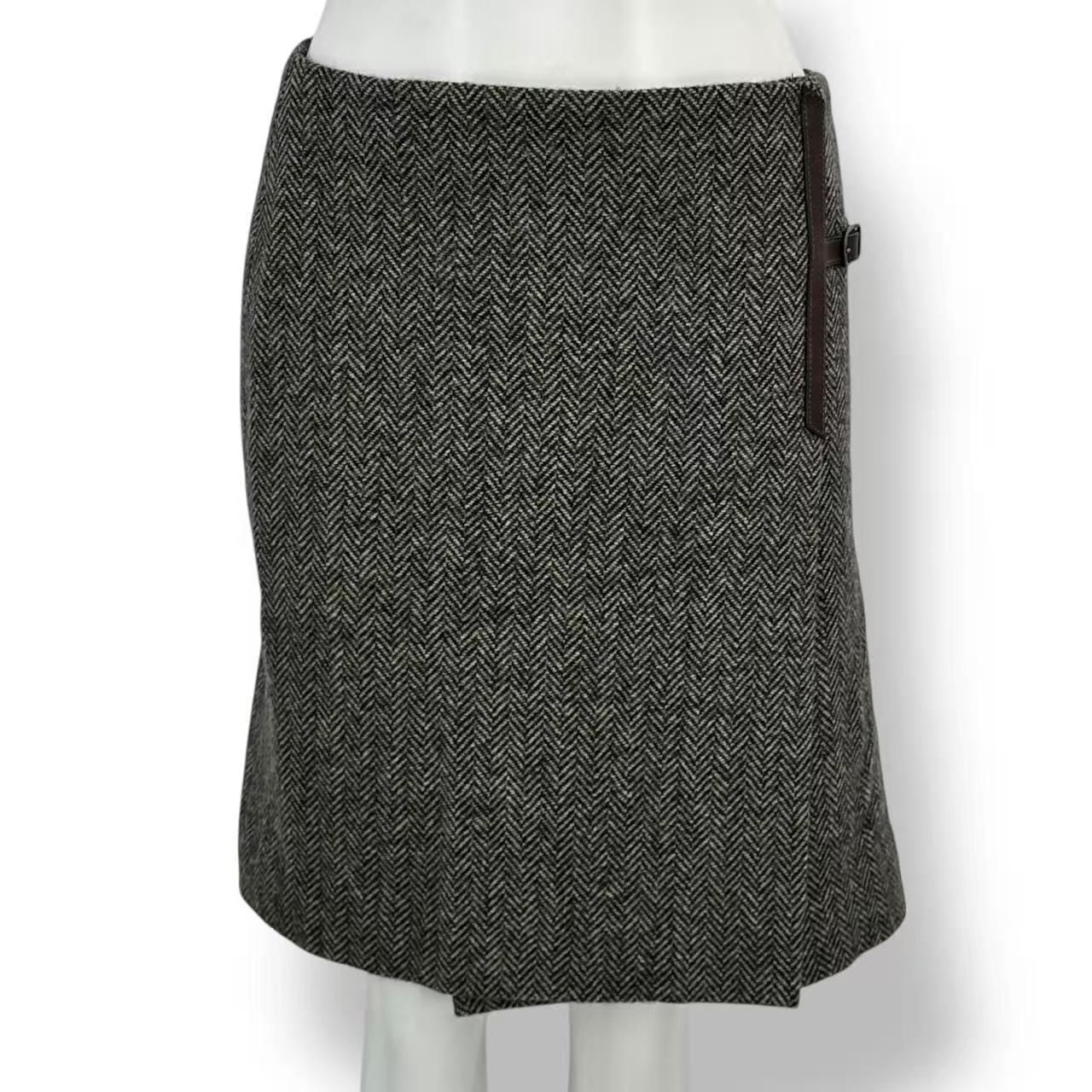Hermes Wrap Skirt Herringbone Pattern Leather with Belt Silk 36 Brown — view 2