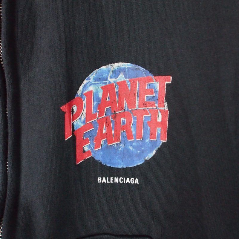Balenciaga Planet Earth Damage Print Zip Up Hoodie XS Black — view 5