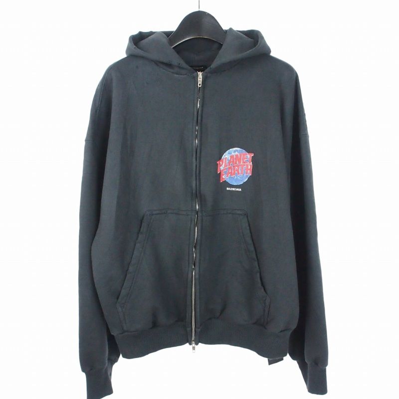 Balenciaga Planet Earth Damage Print Zip Up Hoodie XS Black