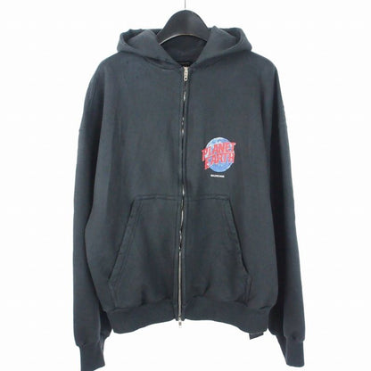 Balenciaga Planet Earth Damage Print Zip Up Hoodie XS Black