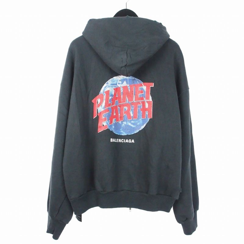 Balenciaga Planet Earth Damage Print Zip Up Hoodie XS Black — view 2