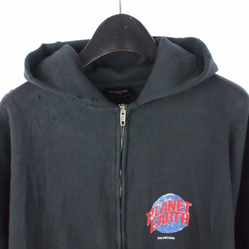 Balenciaga Planet Earth Damage Print Zip Up Hoodie XS Black — view 3