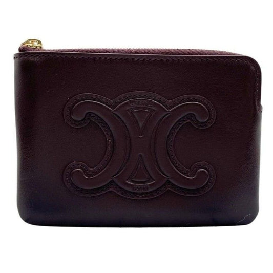 Celine Coin Case Cuir Triomphe Purse Bordeaux Leather Gold