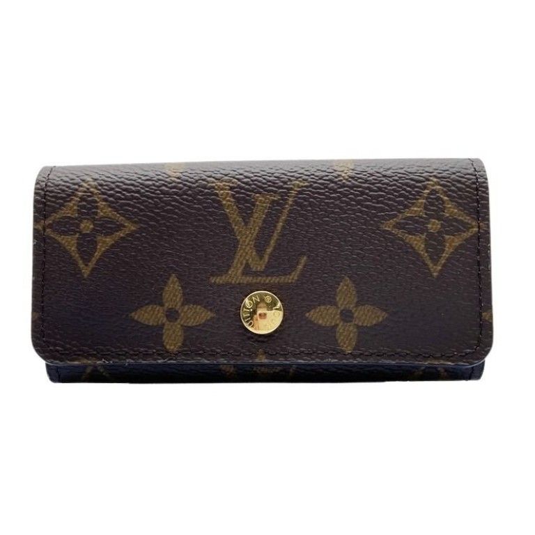 Louis Vuitton Key Case Key Ring Multicles 4 Brown Monogram Gold Key Holder