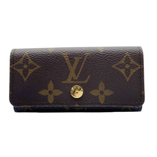 Louis Vuitton Key Case Key Ring Multicles 4 Brown Monogram Gold Key Holder