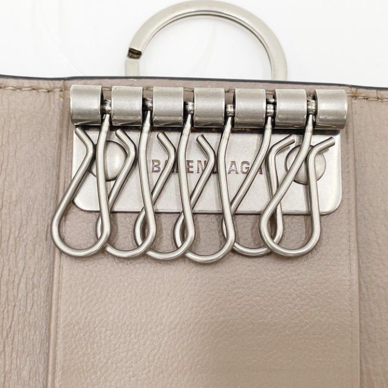 Balenciaga Key Case Neo Classic Brown Leather 6 Silver Key Holder — view 8