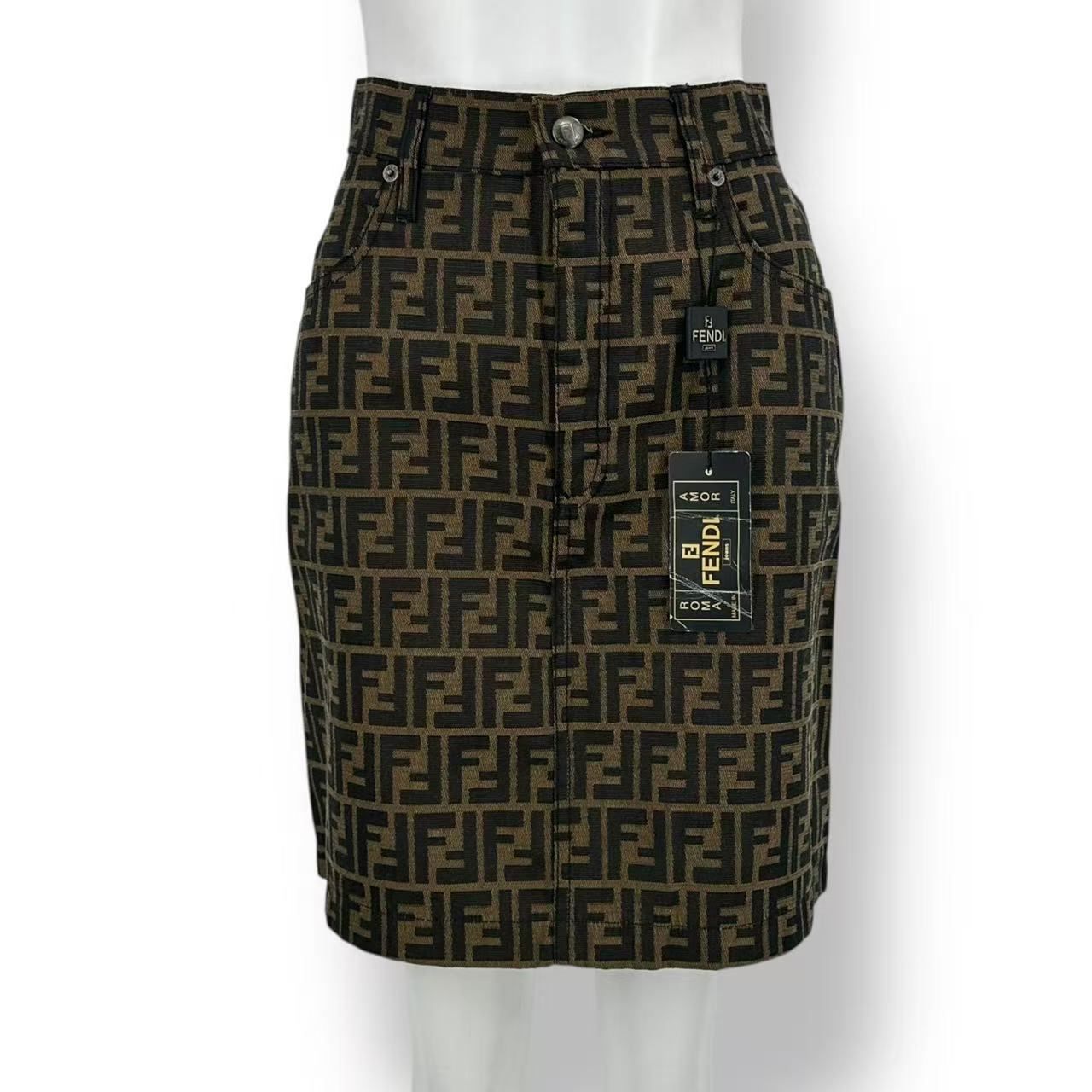 Fendi Zucca Pattern Skirt Brown 42