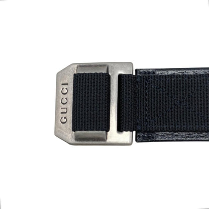 Gucci Belt Jumbo GG Nylon Leather Black Silver — view 3