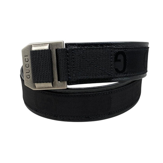 Gucci Belt Jumbo GG Nylon Leather Black Silver