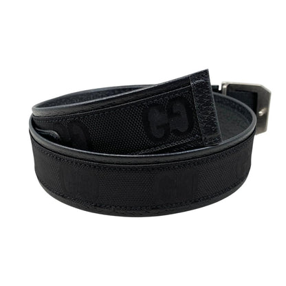 Gucci Belt Jumbo GG Nylon Leather Black Silver — view 2