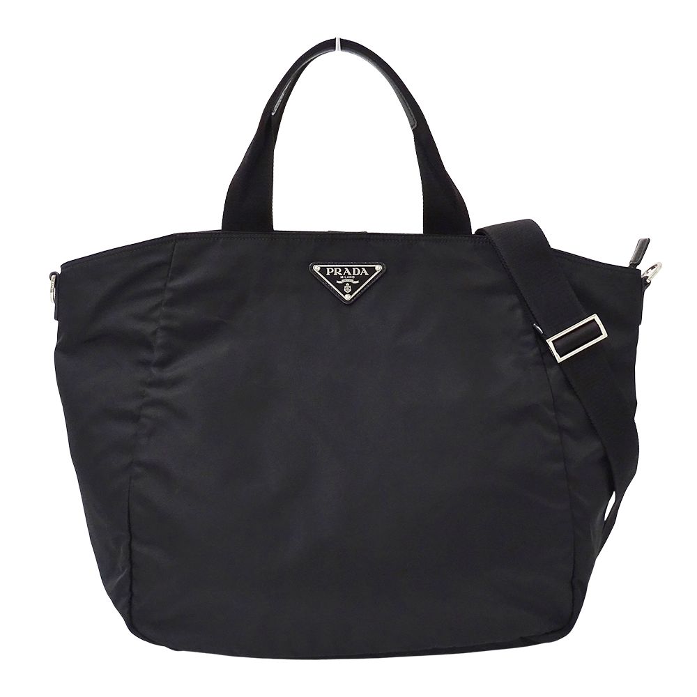 Prada Tote Shoulder Bag 2-Way Nylon Black Logo Large