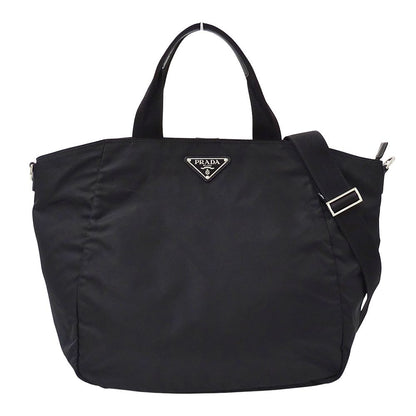 Prada Tote Shoulder Bag 2-Way Nylon Black Logo Large
