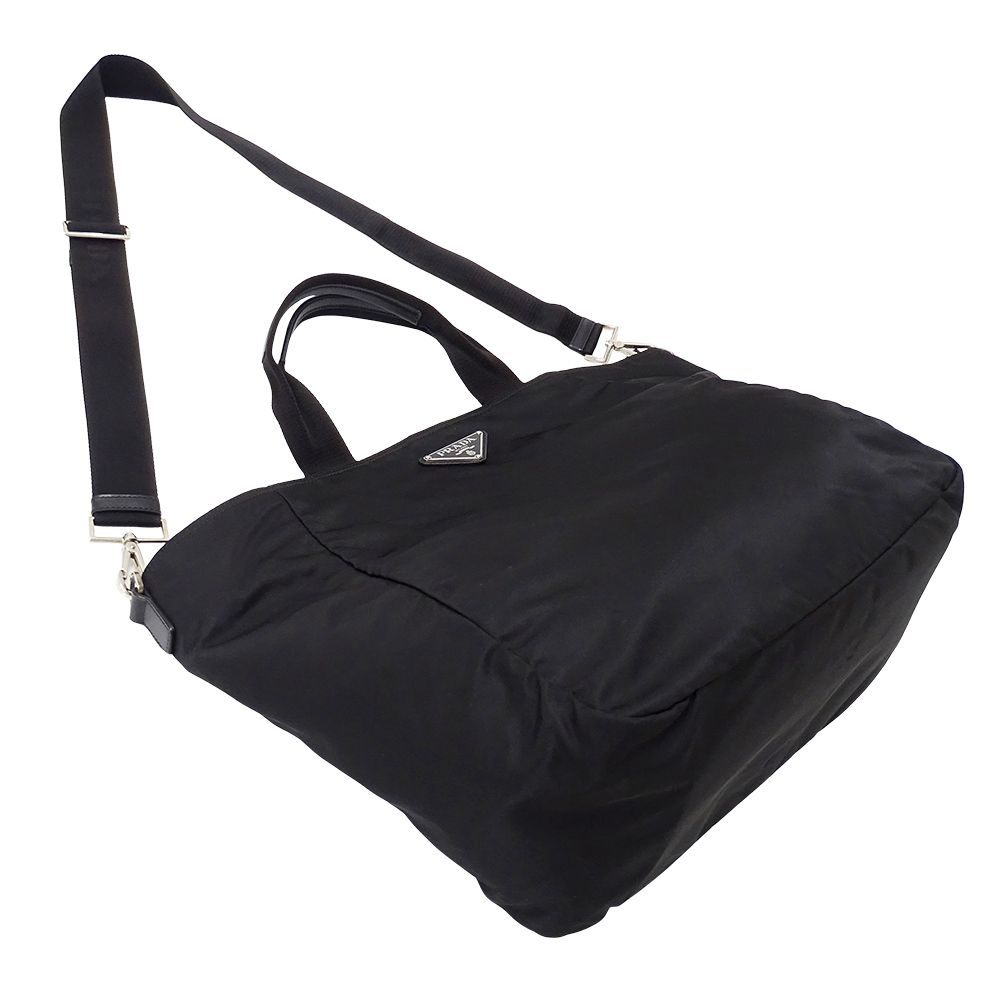 Prada Tote Shoulder Bag 2-Way Nylon Black Logo Large — view 4