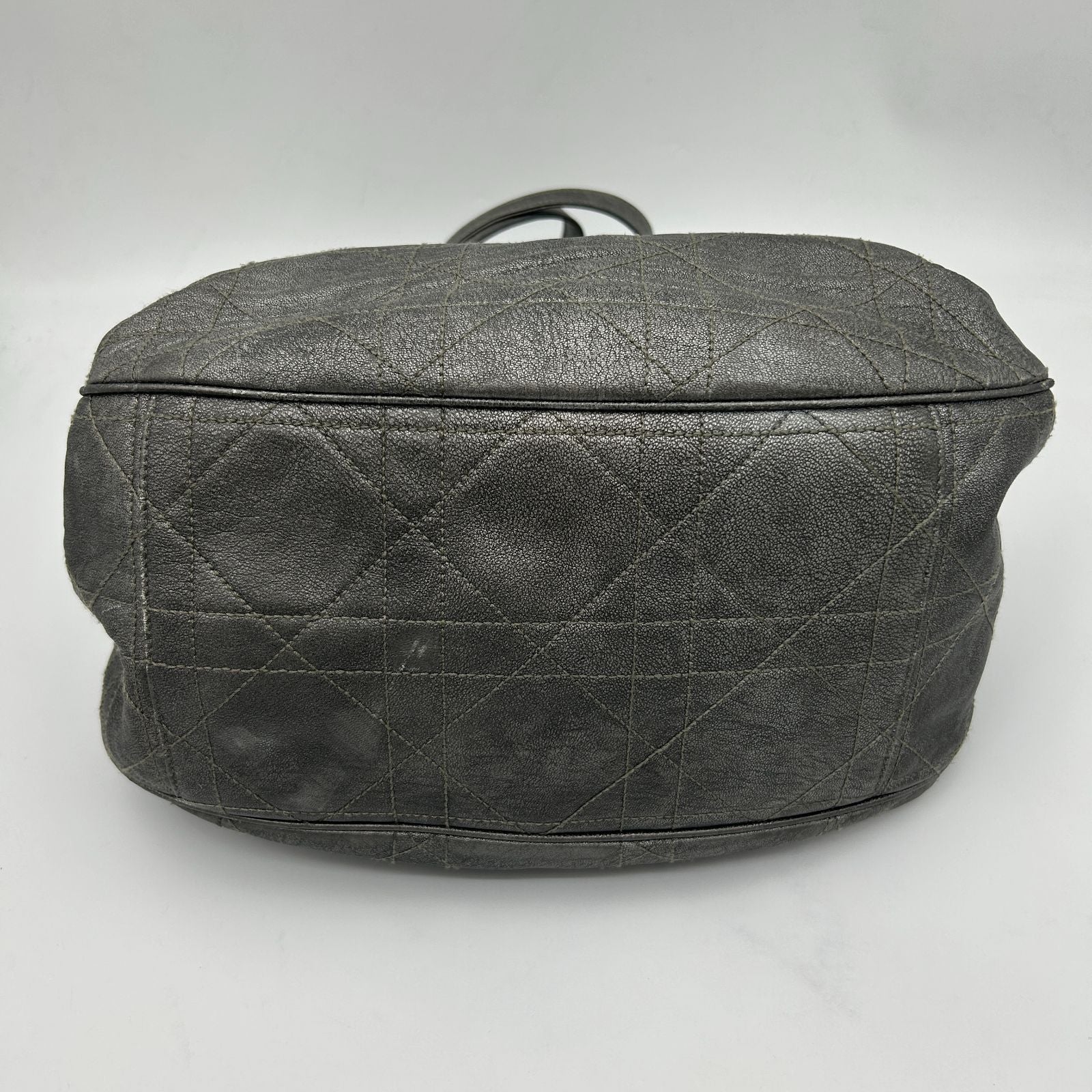 Dior Cannage Shoulder Bag Tote Leather Silver — view 8
