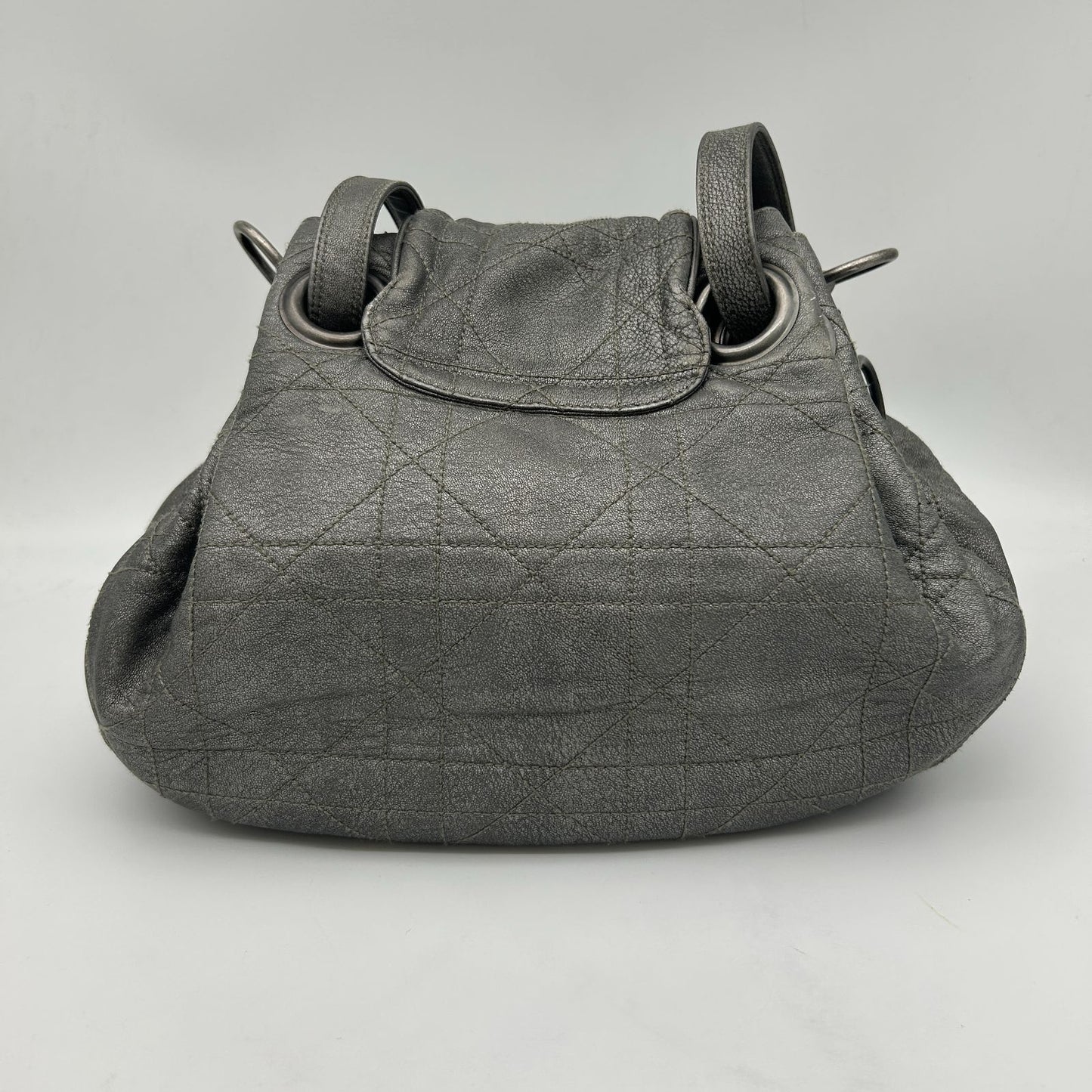 Dior Cannage Shoulder Bag Tote Leather Silver — view 2