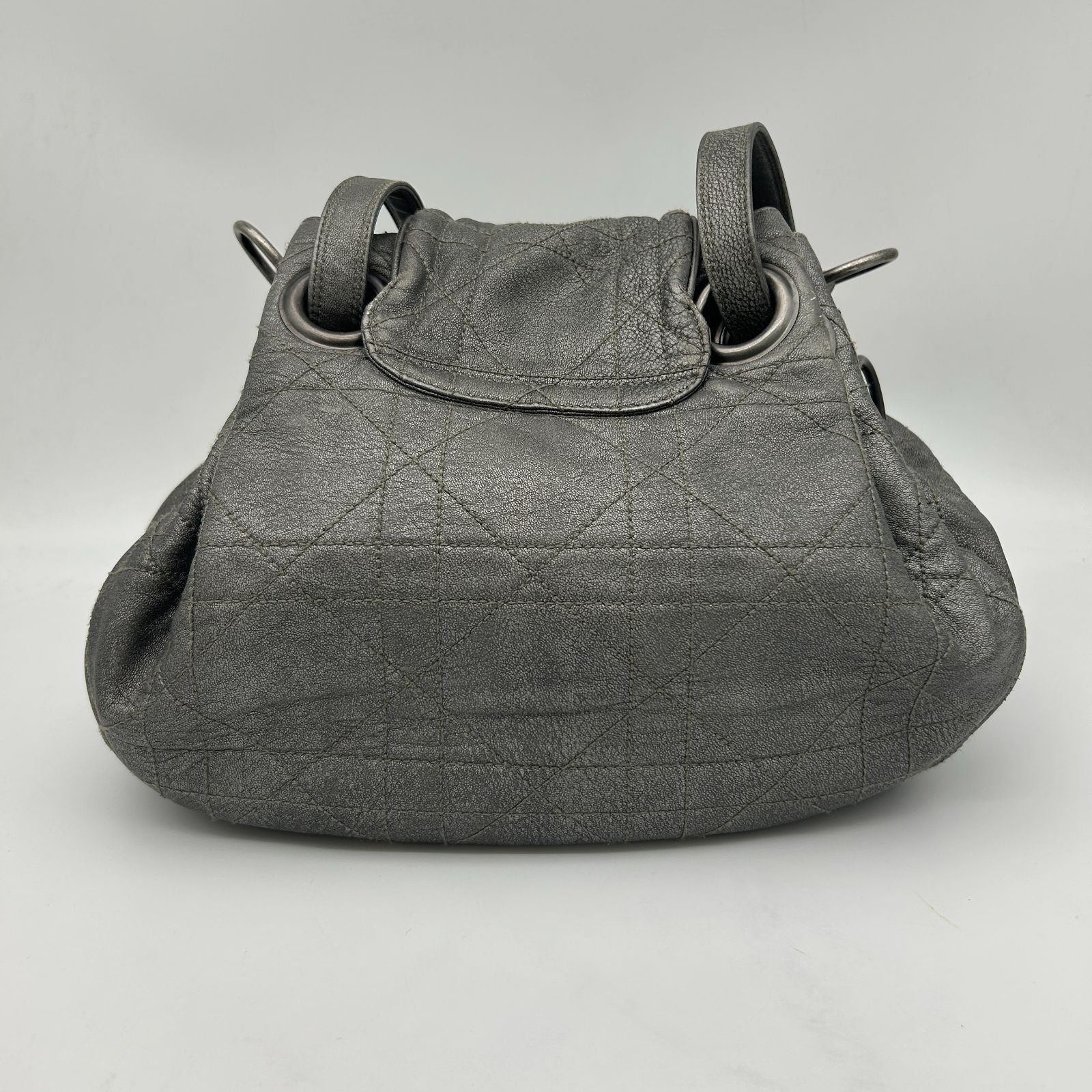 Dior Cannage Shoulder Bag Tote Leather Silver — view 2