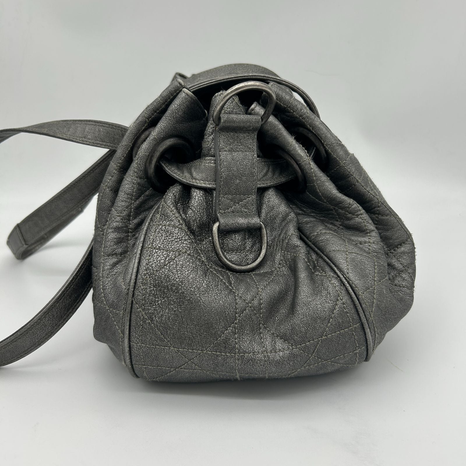 Dior Cannage Shoulder Bag Tote Leather Silver — view 4