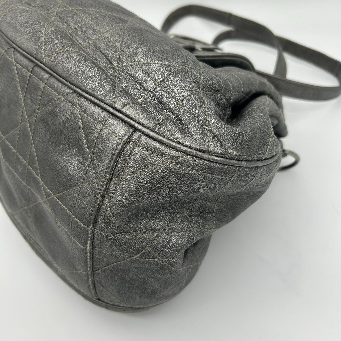 Dior Cannage Shoulder Bag Tote Leather Silver — view 7