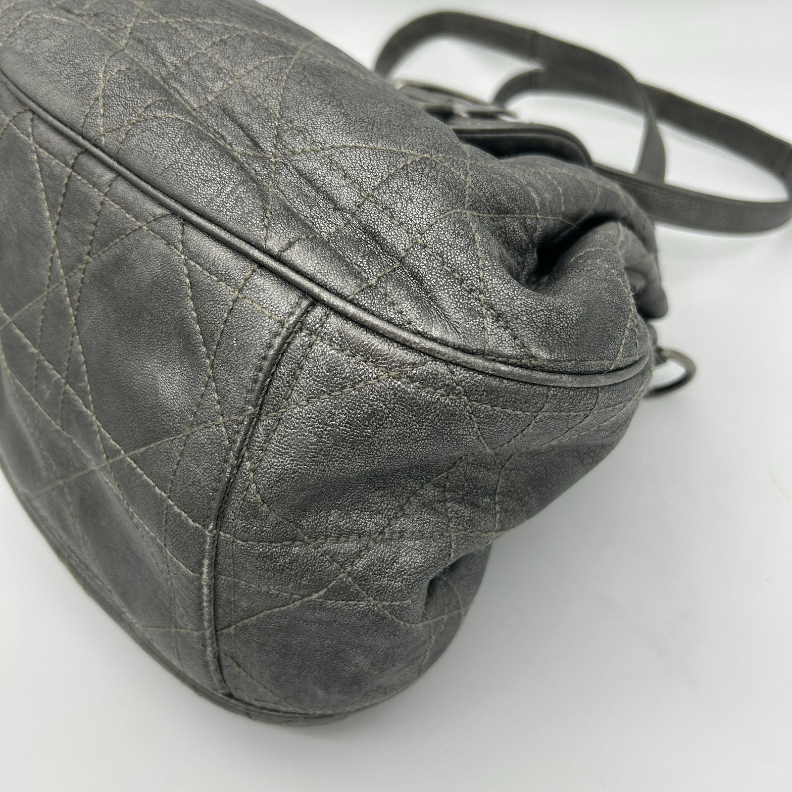 Dior Cannage Shoulder Bag Tote Leather Silver — view 7