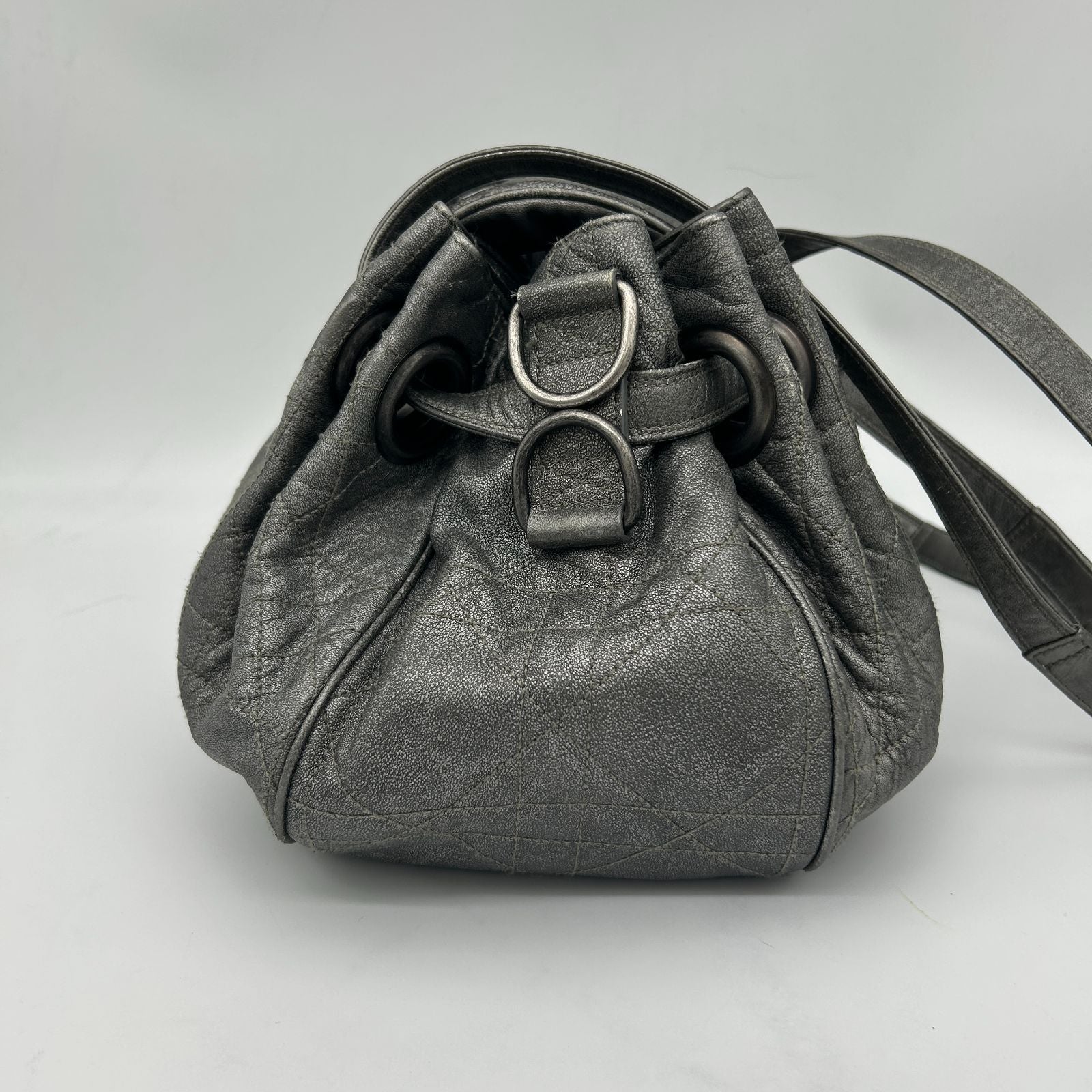 Dior Cannage Shoulder Bag Tote Leather Silver — view 3