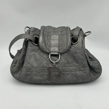 Dior Cannage Shoulder Bag Tote Leather Silver