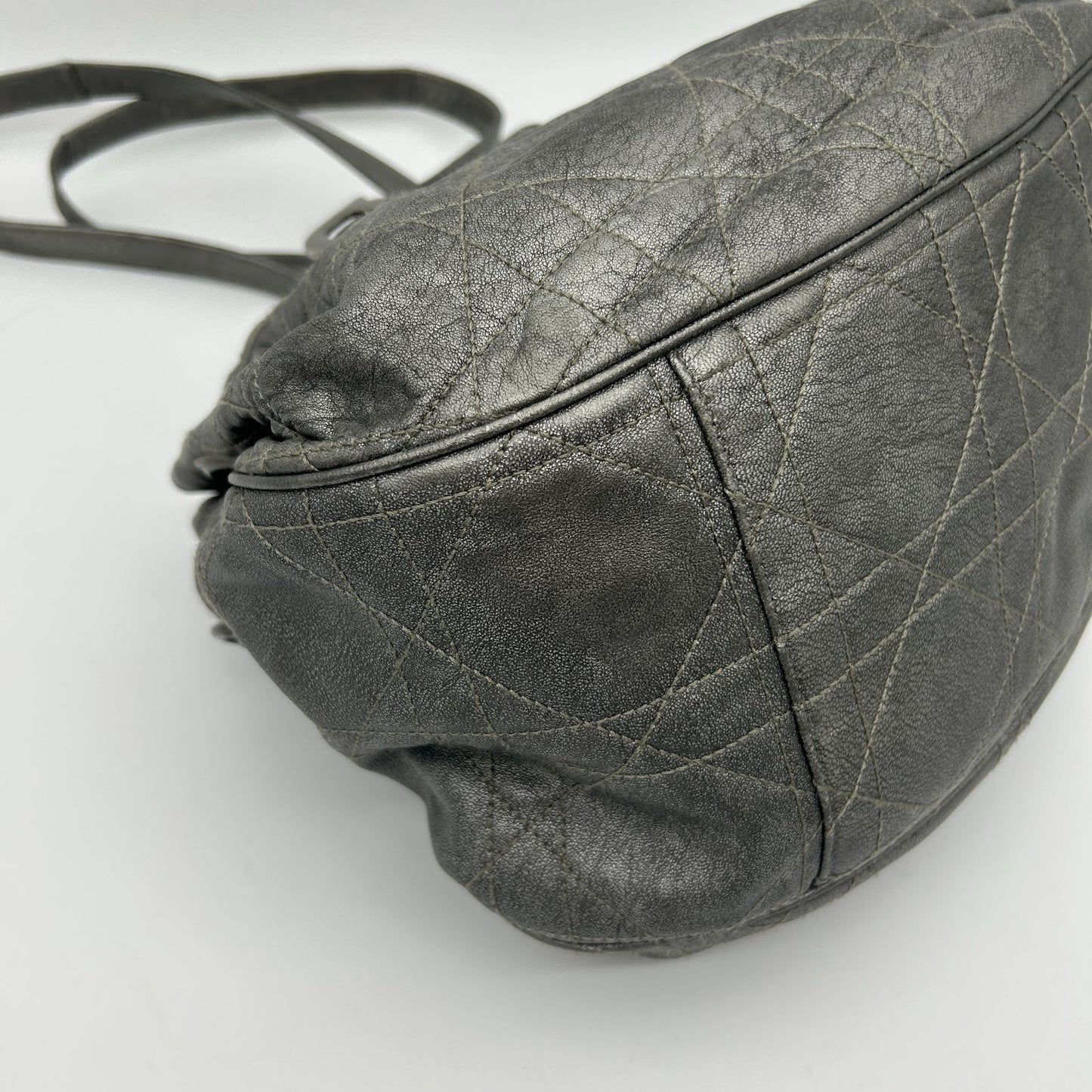 Dior Cannage Shoulder Bag Tote Leather Silver — view 6