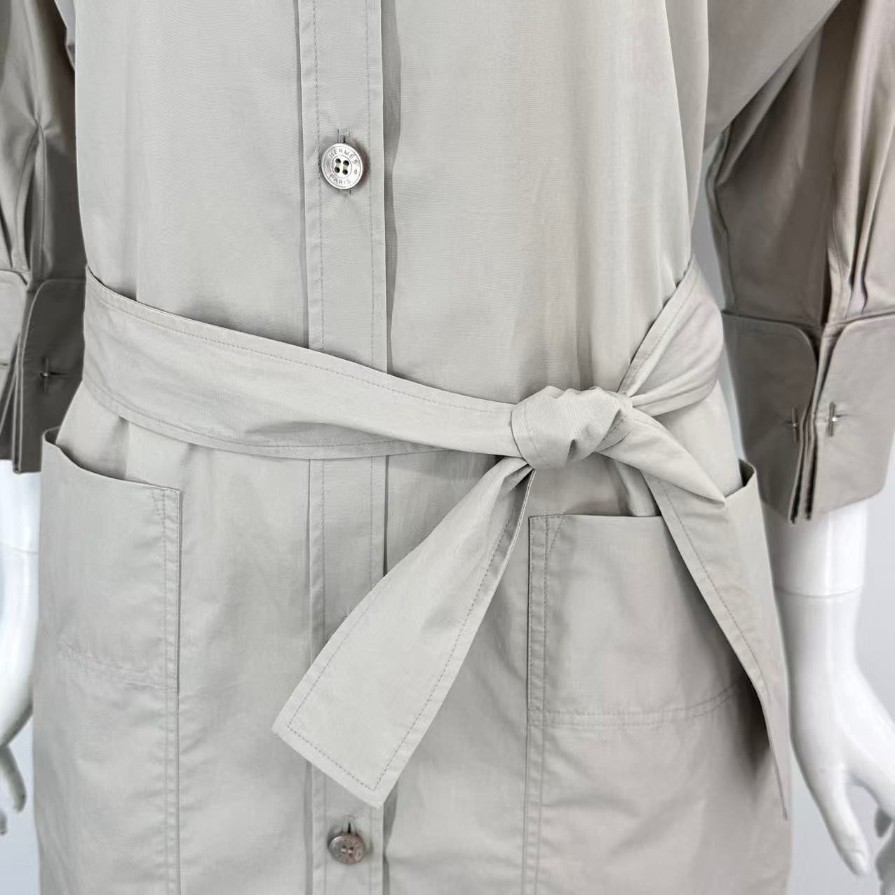 Hermes Trench Coat with Belt Gray