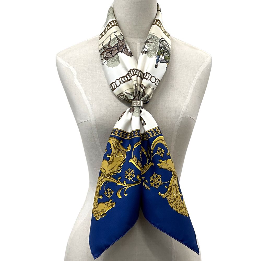Hermes Scarf Carre 90 la Promenade de Longchamps Walk to Long Chien Silk Blue — view 6