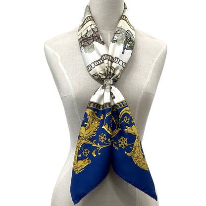 Hermes Scarf Carre 90 la Promenade de Longchamps Walk to Long Chien Silk Blue — view 6
