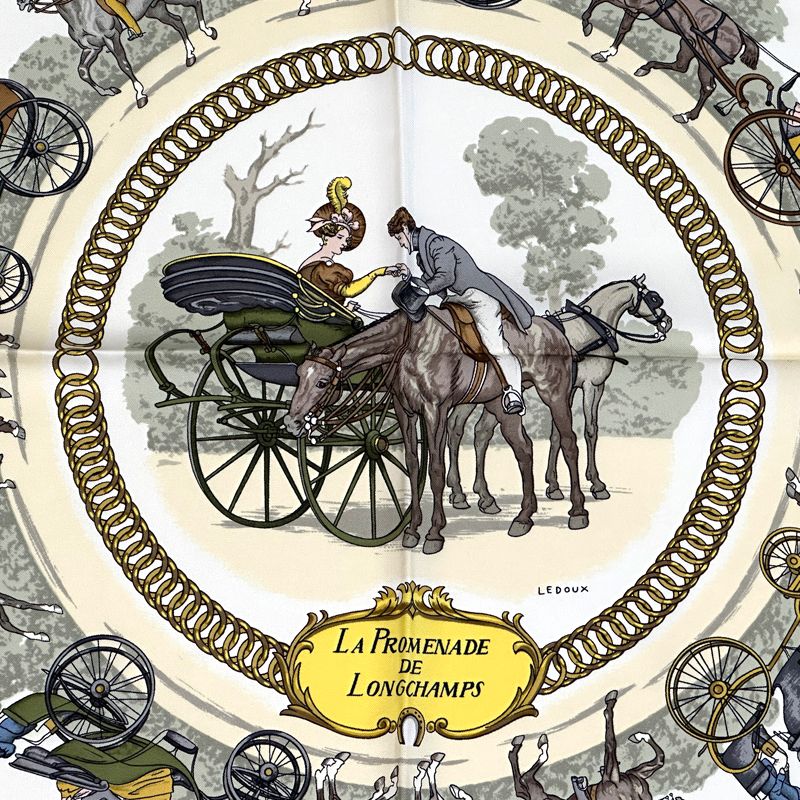 Hermes Scarf Carre 90 la Promenade de Longchamps Walk to Long Chien Silk Blue — view 2