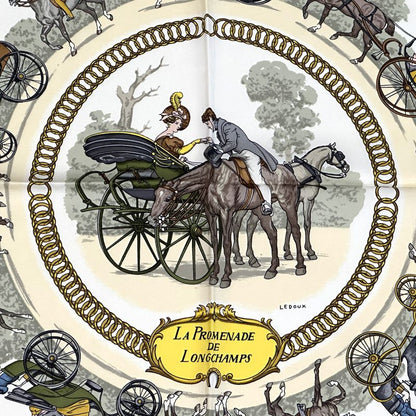 Hermes Scarf Carre 90 la Promenade de Longchamps Walk to Long Chien Silk Blue — view 2