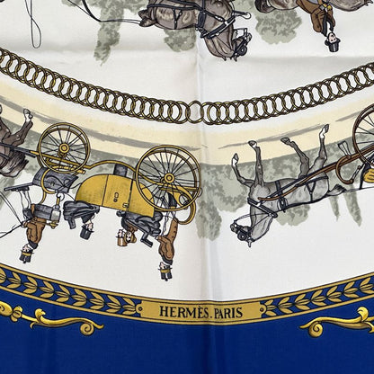 Hermes Scarf Carre 90 la Promenade de Longchamps Walk to Long Chien Silk Blue — view 3