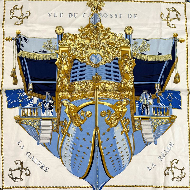 Hermes Scarf Vue du Carrosse de la Galere la Reale Queen's Coronation Carre 90 — view 2
