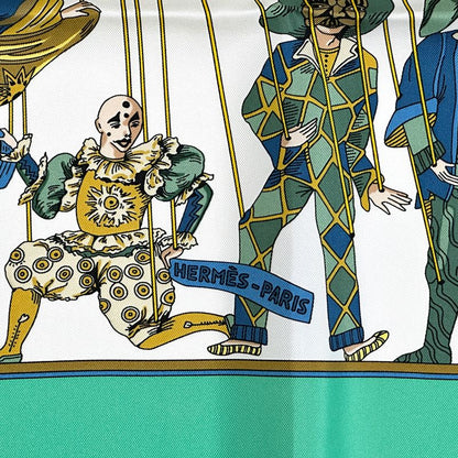 Hermes Scarf Carre 90 le Temps Des Marionnettes Marionette Time Silk Green — view 4