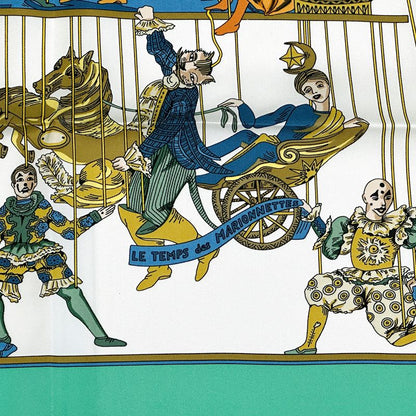 Hermes Scarf Carre 90 le Temps Des Marionnettes Marionette Time Silk Green — view 3