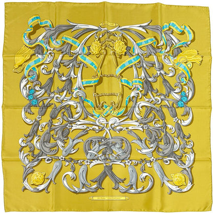 Hermes Scarf Carre 90 le Mors a la Conetable Silk Yellow Multicolor Horse