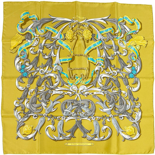 Hermes Scarf Carre 90 le Mors a la Conetable Silk Yellow Multicolor Horse