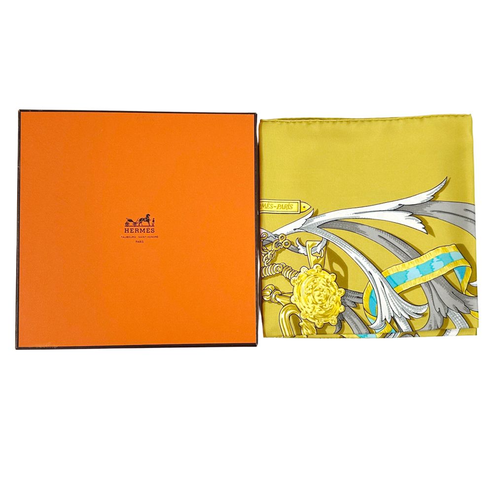 Hermes Scarf Carre 90 le Mors a la Conetable Silk Yellow Multicolor Horse — view 6