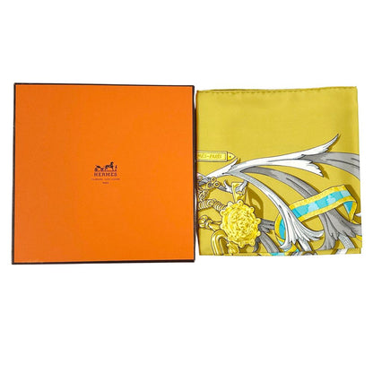 Hermes Scarf Carre 90 le Mors a la Conetable Silk Yellow Multicolor Horse — view 6