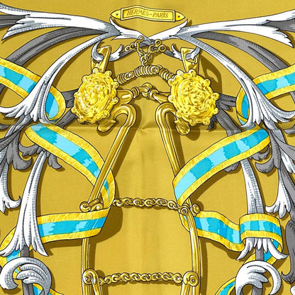 Hermes Scarf Carre 90 le Mors a la Conetable Silk Yellow Multicolor Horse — view 3
