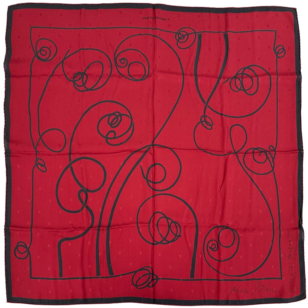 Louis Vuitton Scarf Silk Carre 90 Chemin Fuzan by Andre Putman Red Black