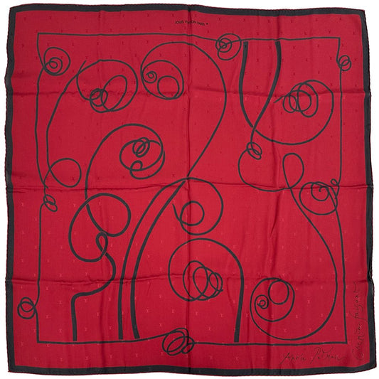 Louis Vuitton Scarf Silk Carre 90 Chemin Fuzan by Andre Putman Red Black