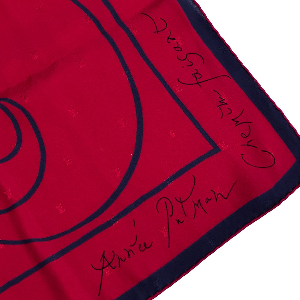 Louis Vuitton Scarf Silk Carre 90 Chemin Fuzan by Andre Putman Red Black — view 2