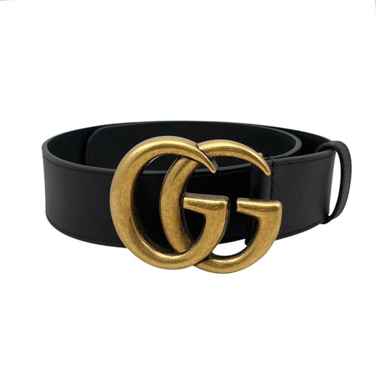 Gucci Belt GG Emblem Wide Leather Double Black Gold