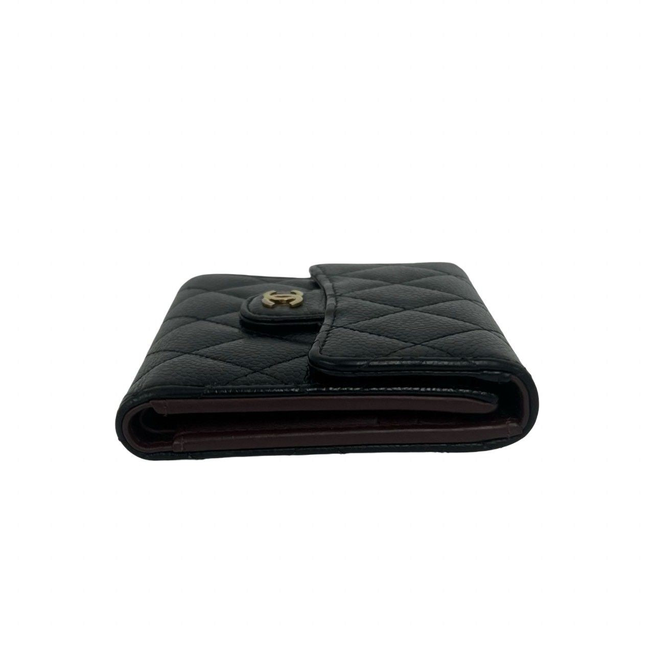Chanel Quilted CC Logo Caviar Leather Trifold Wallet Mini Coin Purse Black — view 5