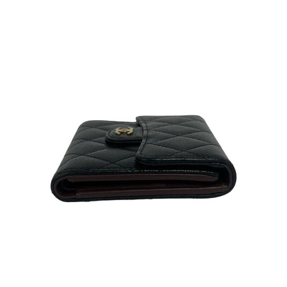 Chanel Quilted CC Logo Caviar Leather Trifold Wallet Mini Coin Purse Black — view 5