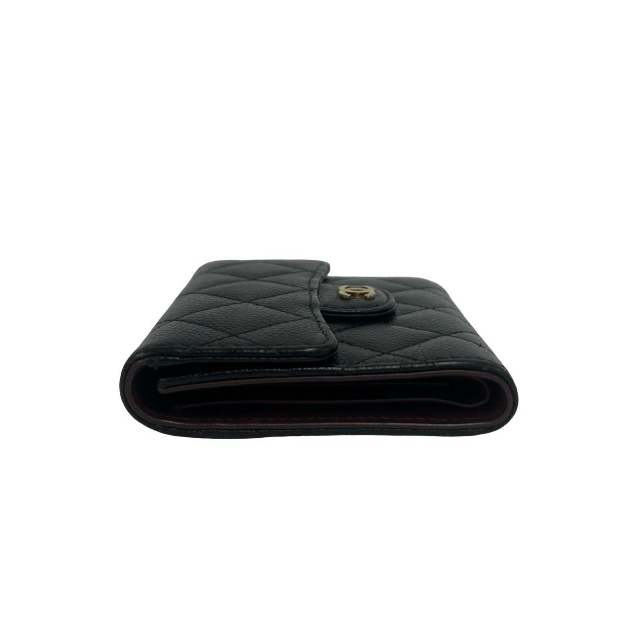 Chanel Quilted CC Logo Caviar Leather Trifold Wallet Mini Coin Purse Black — view 4