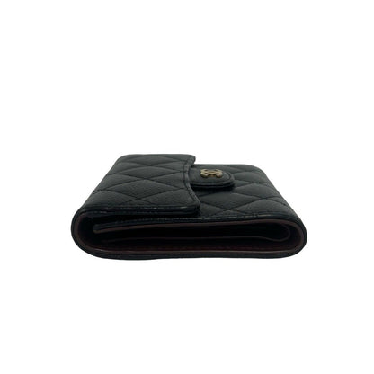 Chanel Quilted CC Logo Caviar Leather Trifold Wallet Mini Coin Purse Black — view 4