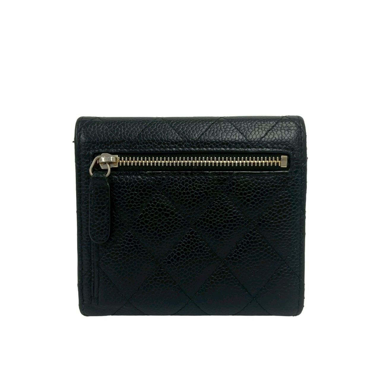 Chanel Quilted CC Logo Caviar Leather Trifold Wallet Mini Coin Purse Black — view 2