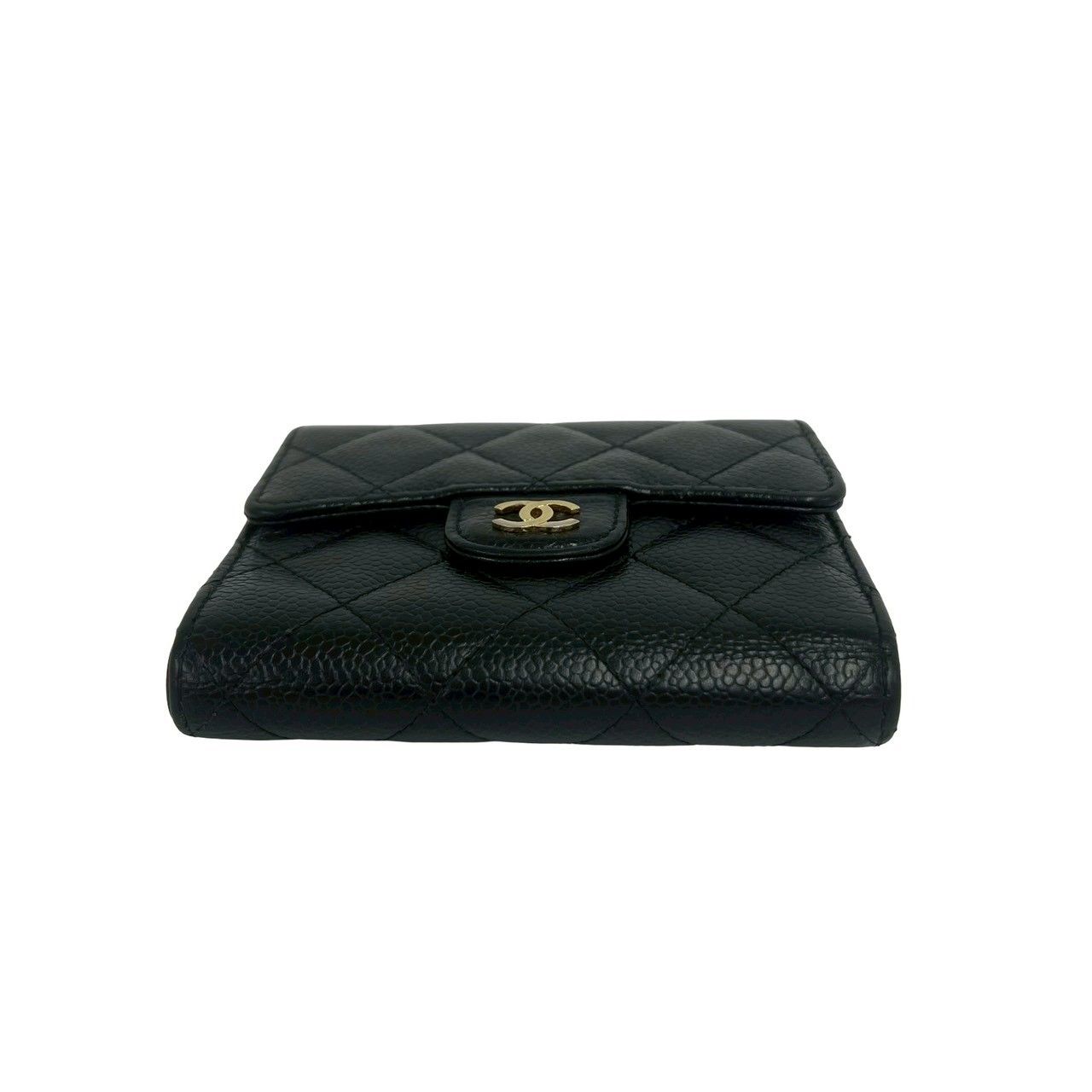 Chanel Quilted CC Logo Caviar Leather Trifold Wallet Mini Coin Purse Black — view 6